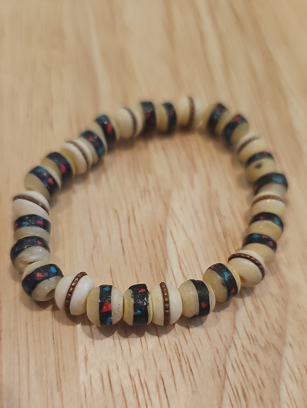 Cream Horn Mala Stretch Beaded Bracelet